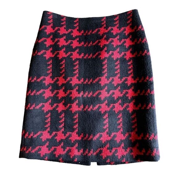 Talbots Women's 6P Wool Blend Houndstooth Skirt Black & Red - Picture 1 of 7